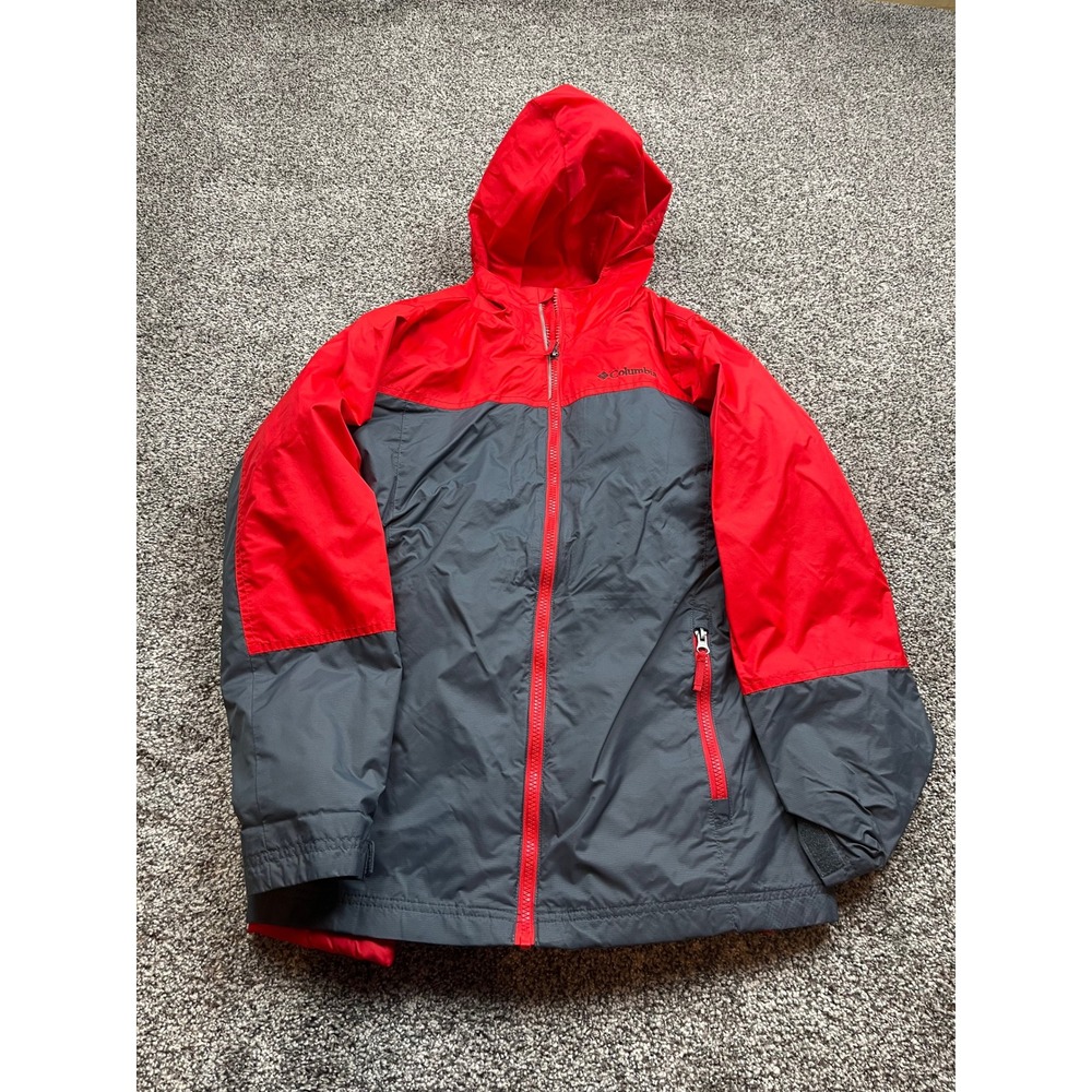 Columbia‎ Hooded Jacket Youth M Red Gray Full Zip Outdoo 3in1  Removable liner